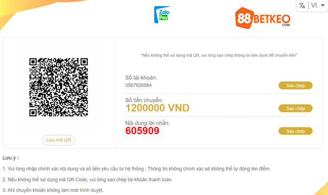 Nạp Tiền 188BET: Hướng Dẫn Cách Nạp Tiền Vào Tài Khoản Chi Tiết 6 Nạp tiền qua phương thức ví điện tử Zalo Pay