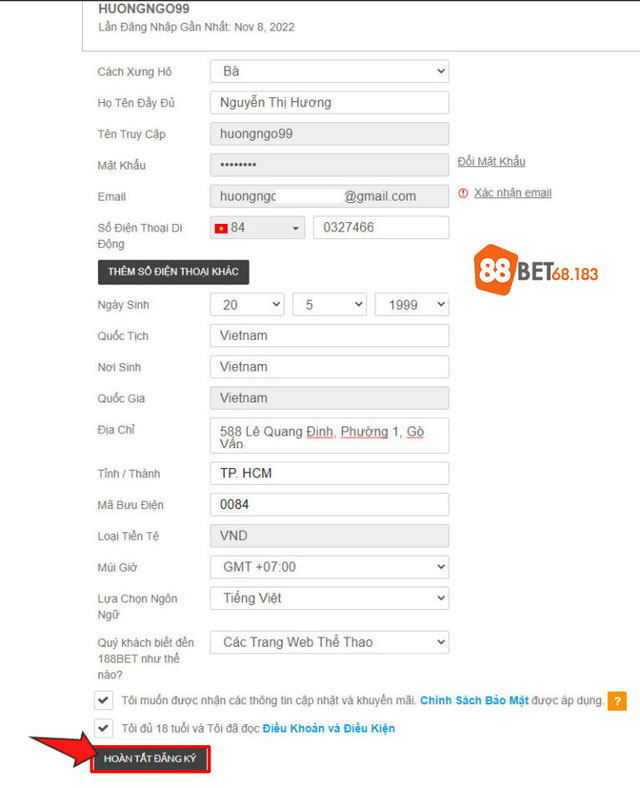 Đăng Ký 188BET: Cách Đăng Ký Tài Khoản 188BET Hướng Dẫn Chi Tiết 6 Hoàn tất cập nhật hồ sơ 88Bet